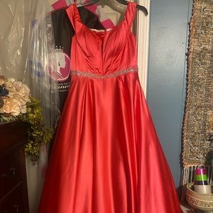 Off the shoulder, hot pink pageant or prom dress